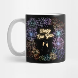 Happy New Year Fireworks and Champagne Flutes Mug